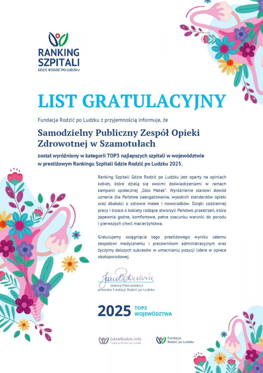 Zdjęcie: Szamotulska Porodówka drugi rok z rzędu na podium w Wielkopolsce!